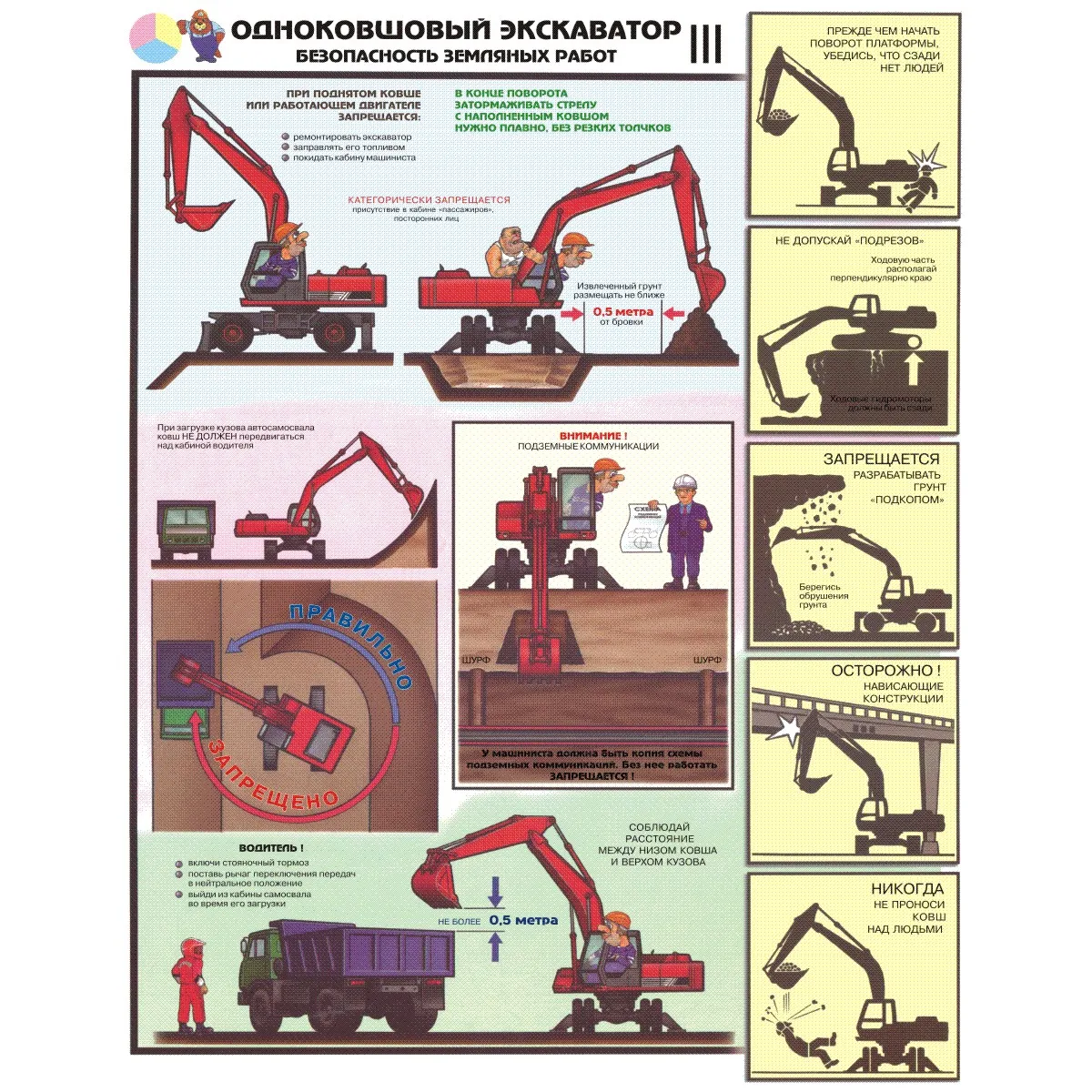 Плакаты Одноковшовый экскаватор. Безопасность земляных работ